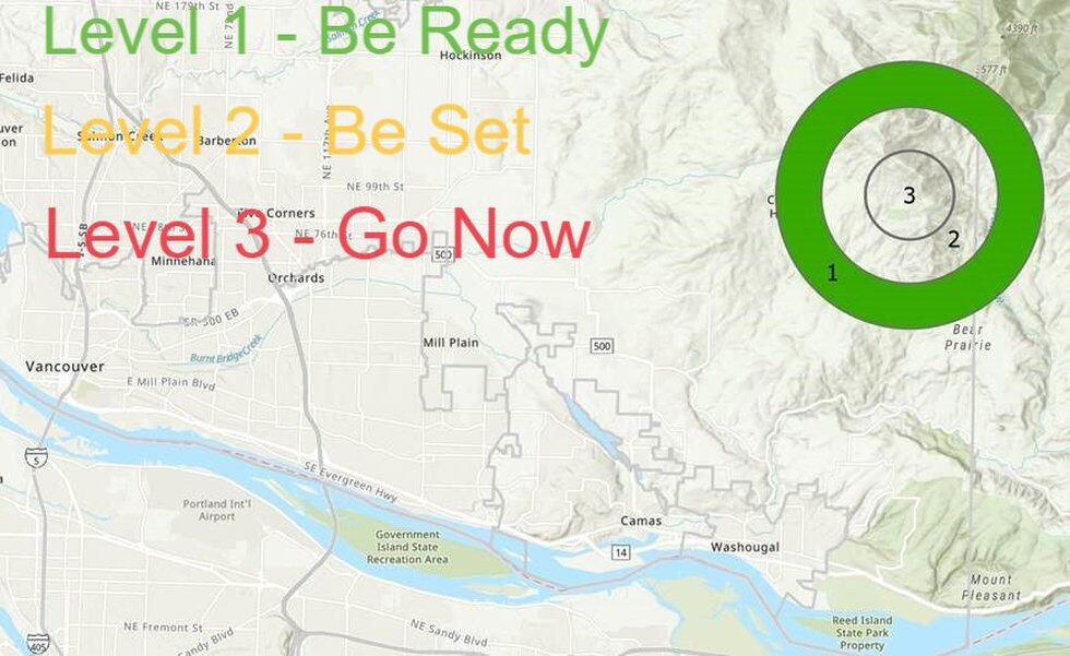 Level 1, 2 and 3 evacuation map for Nakia Creek Fire