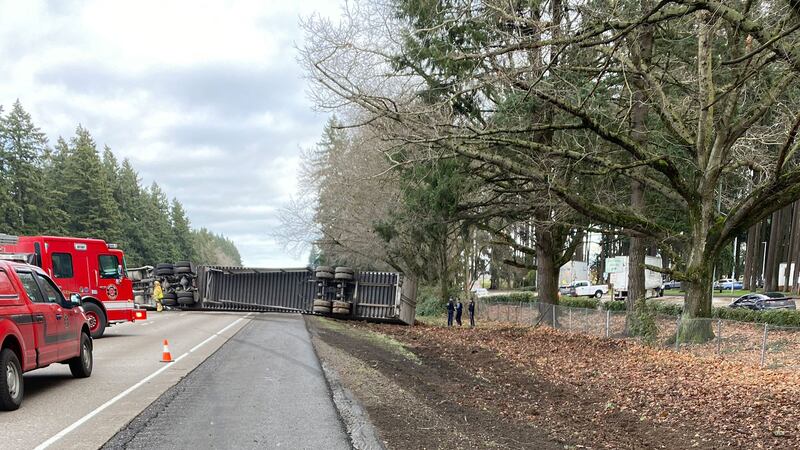 Overturned semi-truck on northbound I-5