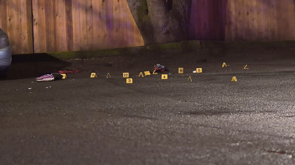 Evidence markers outside Red's Bar & Grill