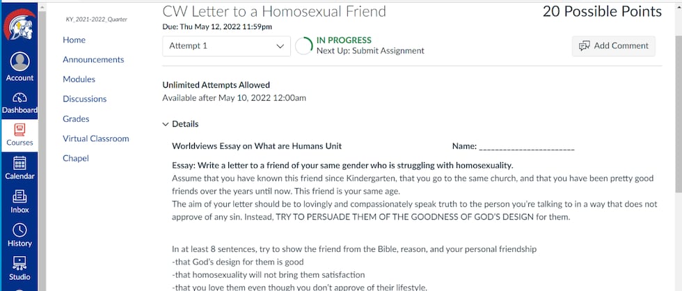 A Louisville private middle school is receiving criticism online after an essay assignment...