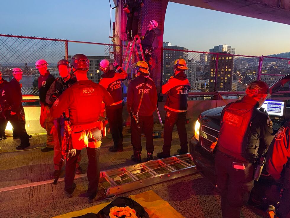 Portland Police on the Fremont Bridge attempt to reach a woman "in crisis" on Friday evening.