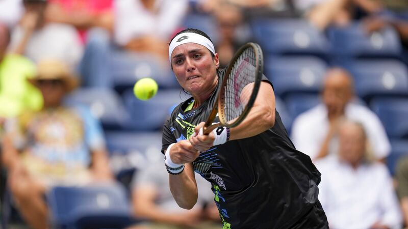 Ons Jabeur, of Tunisia, during the first round of the U.S. Open tennis championships, Tuesday,...