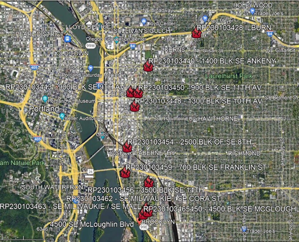 Map of suspected serial arsonist fires
