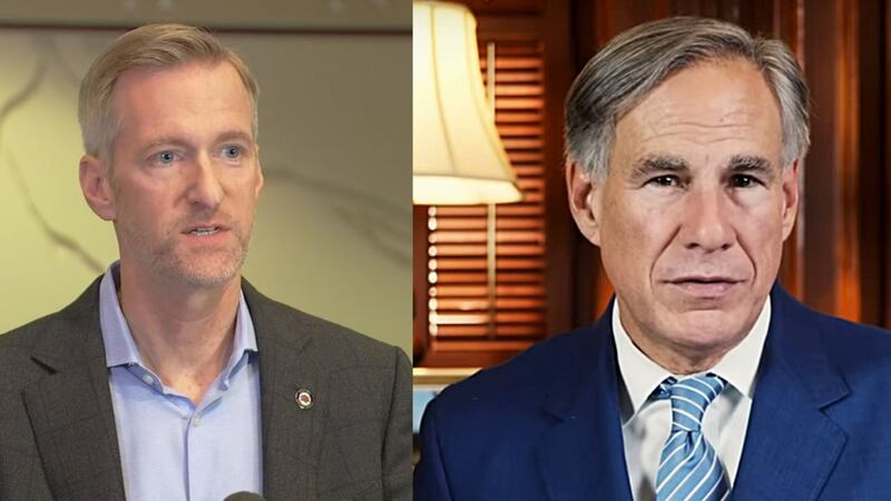 Portland Mayor Ted Wheeler (left) and Texas Governor Greg Abbott (right).