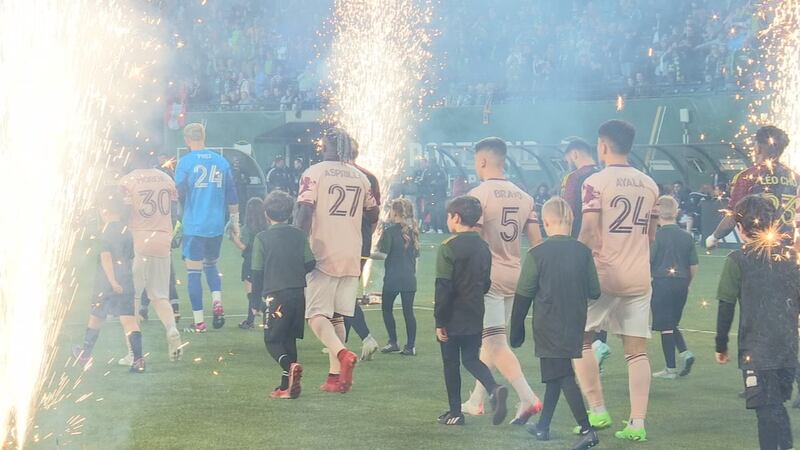 The Portland Timbers take the pitch for a match against the Seattle Sounders on Saturday night.