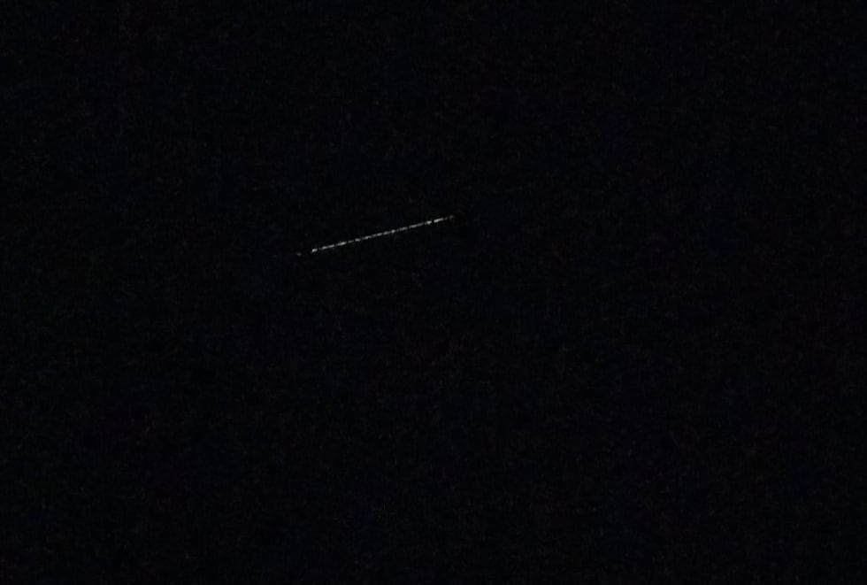 Starlink satellites stream through the night sky Aug. 19 at 9:46 p.m., Washington County, Ore.
