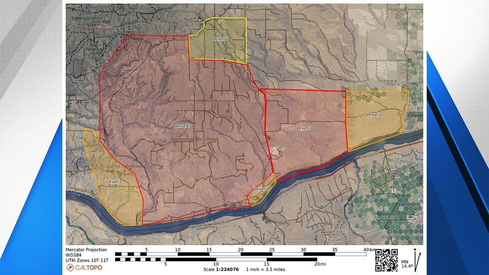 Newell Road Fire evacuation map, as of 5 p.m., July 22, 2023.